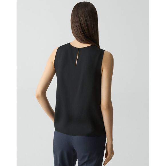 Theory Women’s Sleeveless Straight Shell Blouse Black Stretch Silk, NWT Size XL - Picture 3 of 10